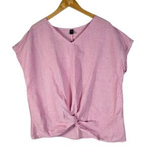 SHEIN Pink and White Striped Twist Front Blouse